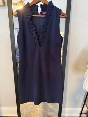 Lilly Pulitzer Navy Ruffled V-Neck Sleeveless Mini Dress